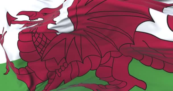 Wales Flagga Vajande Vinden Långsamt Med Blå Himmel Slinga — Stockvideo