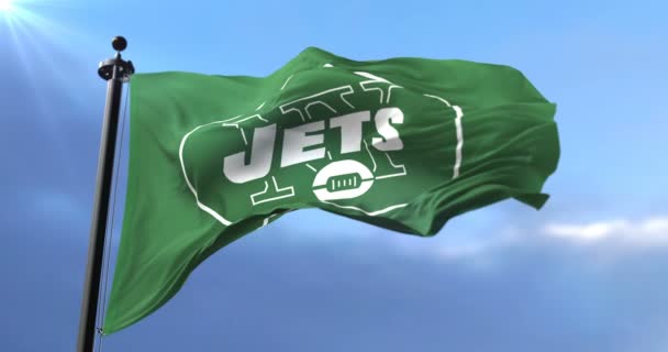 纽约喷气机旗子 全国橄榄球联盟橄榄球俱乐部橄榄球队 挥动圆环 — 图库视频影像