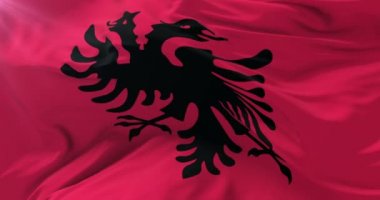 Arnavut bayrak, mavi gökyüzü, rüzgarla sallayarak döngü
