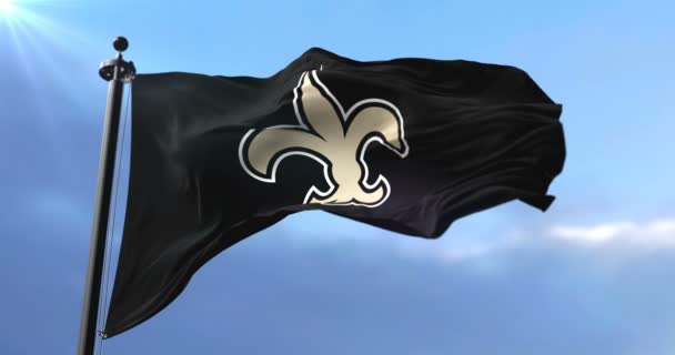 新奥尔良圣徒旗 国家橄榄球联盟美式橄榄球队 挥动圆环 — 图库视频影像