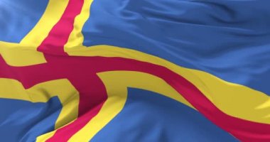 Aland Adaları bayrak sallayarak rüzgarda, yavaş mavi gökyüzü ile döngü