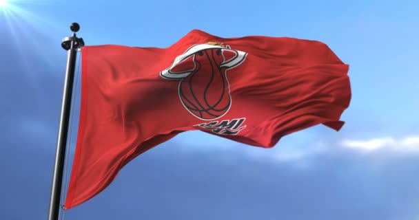Miami Heat Flag Time Basquete Profissional Nba Acenando Loop — Vídeo de Stock