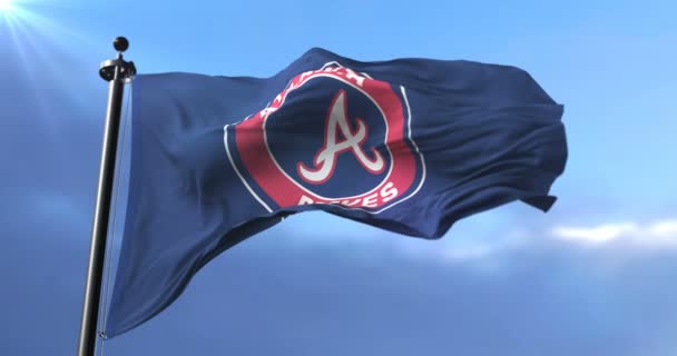 Bandera Los Bravos Atlanta Equipo Béisbol Profesional Americano Ondeando Bucle — Vídeo de stock