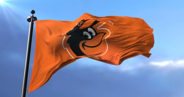 Bendera Baltimore Orioles Tim Bisbol Profesional Amerika Serikat Melambai Lingkaran — Stok Video