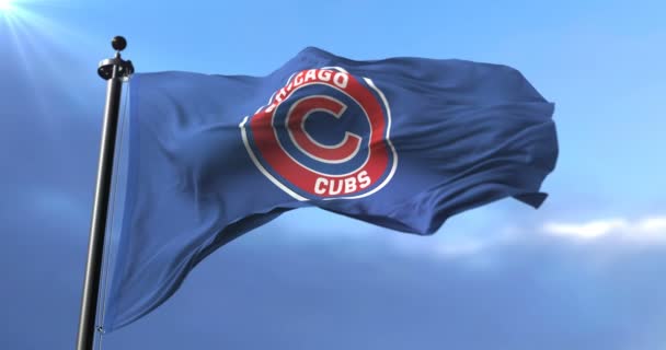 Bandeira Equipe Chicago Cubs Equipe Beisebol Profissional Americano Acenando Vento — Vídeo de Stock