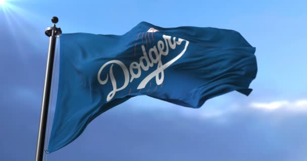 Flagga Laget Los Angeles Dodgers Amerikansk Professionell Baseball Team Viftande — Stockvideo