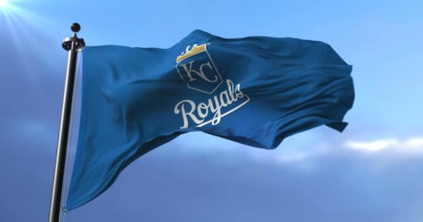 Kansas City Royals Flag American Professional Baseball Team Waving Loop — Stock Video