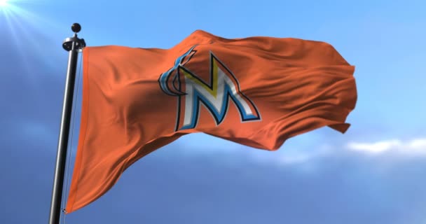Μαϊάμι Marlins Σημαία Αμερικανός Επαγγελματική Ομάδα Μπέιζμπολ Κουνώντας Βρόχος — Αρχείο Βίντεο