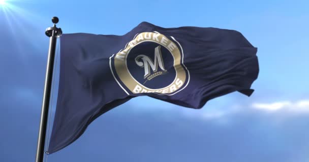 Флаг Команды Milwaukee Brewers Американский Профессиональный Бейсбол Петля — стоковое видео