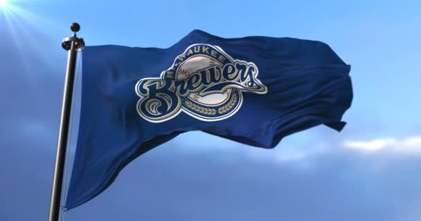 Bandeira Milwaukee Brewers Equipe Beisebol Profissional Americana Acenando Loop — Vídeo de Stock