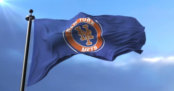 Bandera Los Mets Nueva York Equipo Béisbol Profesional Americano Loop — Vídeo de stock