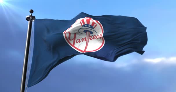 Σημαία Της Ομάδας Τους New York Yankees Αμερικανός Επαγγελματική Ομάδα — Αρχείο Βίντεο