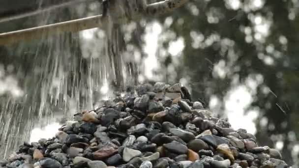 Pebbles Water Falling Stones Mountain Sand Quarry — Stock Video