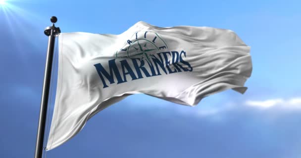 Bandera Del Equipo Seattle Mariners Béisbol Profesional Americano Ondeando Loop — Vídeo de stock