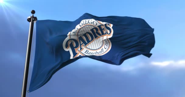 Bandera Del Equipo Padres San Diego Béisbol Profesional Americano Ondeando — Vídeo de stock