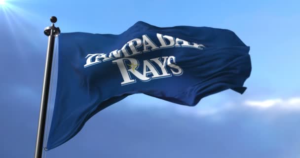 Bandera Tampa Bay Rays Equipo Béisbol Profesional Americano Ondeando Viento — Vídeo de stock