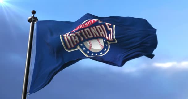 Washington Nationals Bandeira Equipe Beisebol Profissional Americano Acenando Loop — Vídeo de Stock