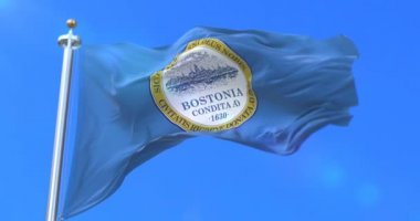 Boston şehir bayrağı, city, Amerika Birleşik Devletleri veya mavi gökyüzü, rüzgarda sallayarak İngiltere, yavaş - döngü