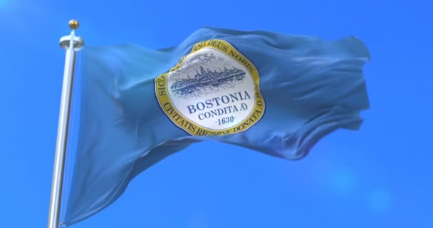 Boston City Flagga Stad Usa Eller Sverige Vifta Vinden Blå — Stockvideo