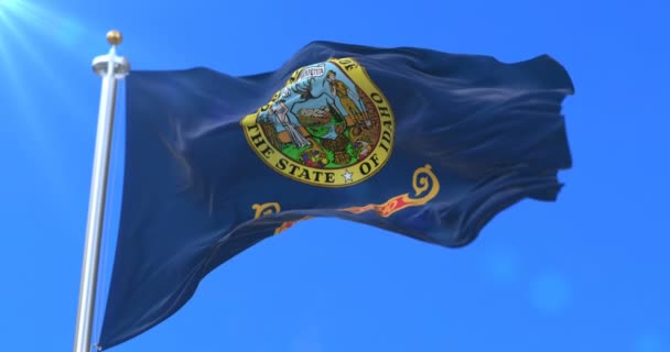 風に手を振って アメリカ合衆国の北西部地域アイダホ州の旗 ループ — ストック動画