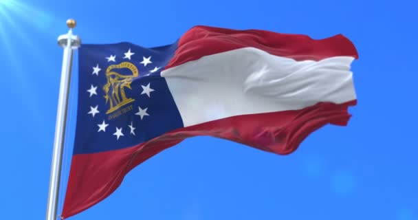 美国佐治亚州的国旗 美国的地区 在风环挥舞 — 图库视频影像