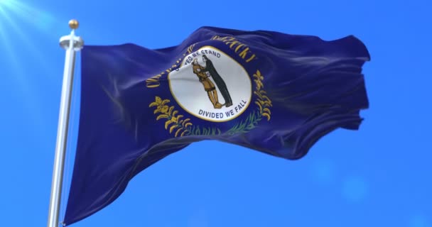 Označit Příznakem Americkém Státě Kentucky Oblast Spojených Států Mával Větru — Stock video