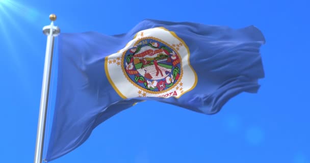 Flagga Amerikanska Delstaten Minnesota Region Usa Viftande Vind Slinga — Stockvideo