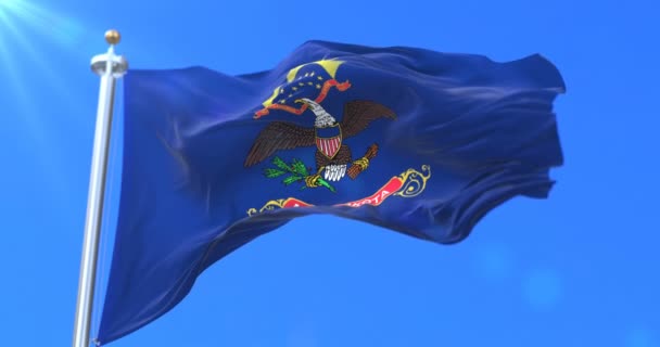 Flag American State North Dakota Region United States Waving Wind — Stock Video