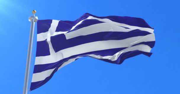 Drapeau Grèce Agitant Vent Avec Ciel Bleu Boucle — Video