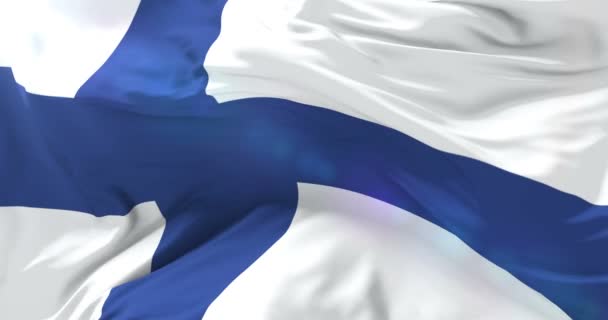 Finnische Flagge Weht Wind Mit Blauem Himmel Schleife — Stockvideo