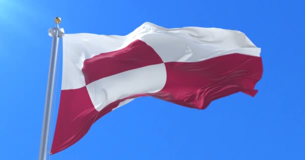 Bandera Groenlandia Ondeando Viento Con Cielo Azul Lento Bucle — Vídeo de stock