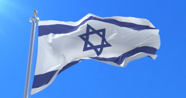 Israelisk Flagga Vajande Vinden Med Blå Himmel Långsam Loop — Stockvideo