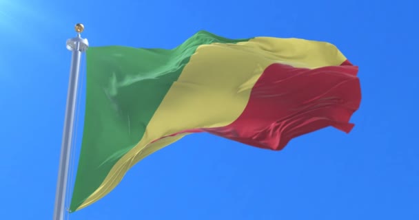 Σημαία Της Δημοκρατίας Του Κονγκό Κυματίζει Αέρα Μπλε Του Ουρανού — Αρχείο Βίντεο