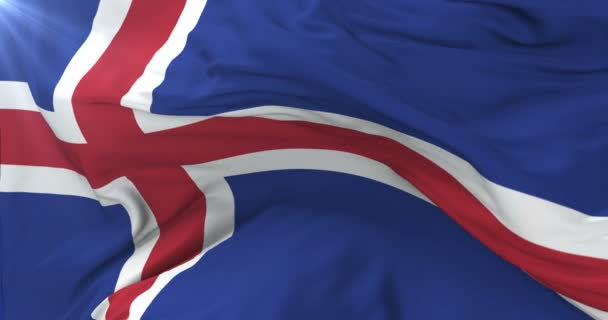 Icelandic Flag Waving Wind Blue Sky Slow Loop — Stock Video