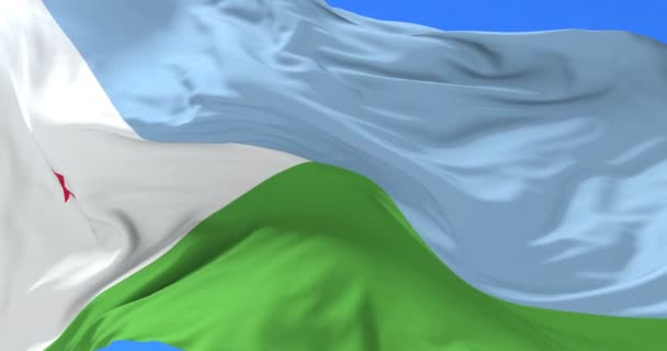 Djiboutian Прапор Махав Вітер Синє Небо Повільно Петля — стокове відео