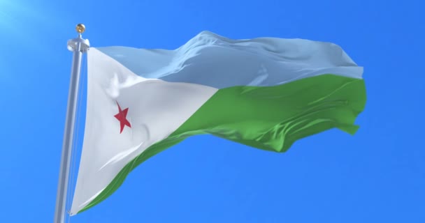 Bandeira Djibouti Acenando Vento Com Céu Azul Lento Loop — Vídeo de Stock