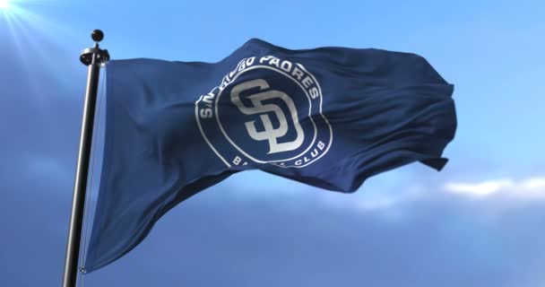 Bandera Del Equipo San Diego Padres American Professional Baseball Waving — Vídeo de stock