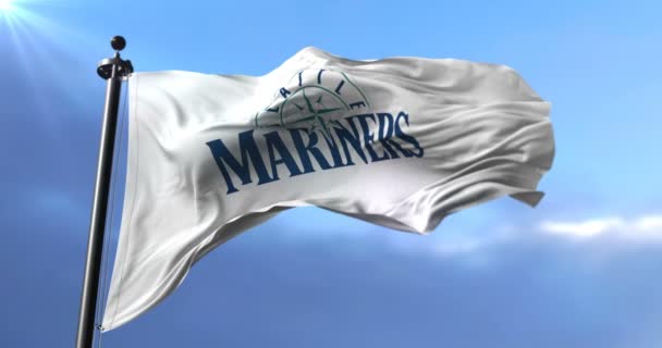 Флаг Сиэтл Маринерс Американская Профессиональная Бейсбольная Команда Махание Петля — стоковое видео