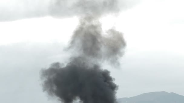 Grande Colonna Fumo Nero Fuoco Che Sale Nel Cielo — Video Stock