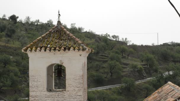 Antique Bell Tower Uma Igreja Construída Minarete Árabe Daimalos Espanha — Vídeo de Stock