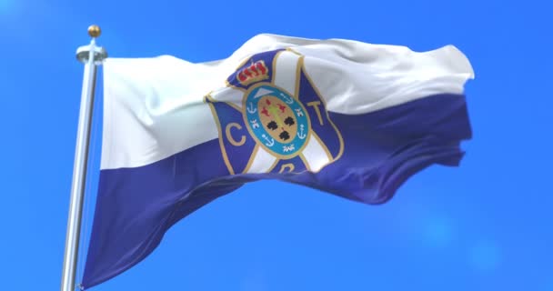 Vlag Van Club Deportivo Tenerife Spaanse Voetbalclub Première Bbva Voetbalcompetitie — Stockvideo