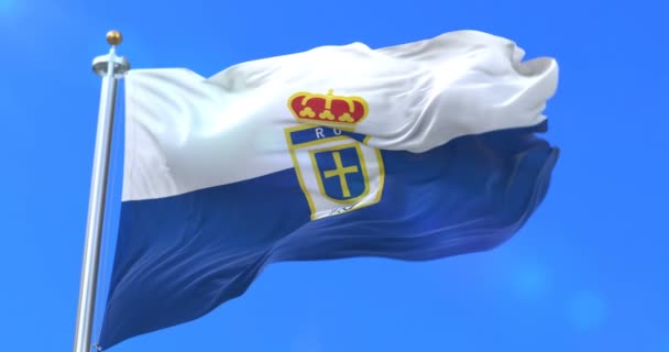 Vlag Van Real Oviedo Spaanse Voetbalclub Première Bbva Voetbalcompetitie Zwaaien — Stockvideo