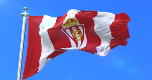 Flagga Real Sporting Gijon Spansk Fotbollsklubb Premiären Eller Bbva Soccer — Stockvideo