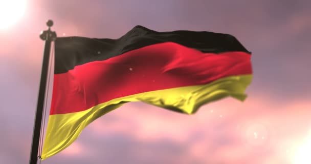 德国国旗在风中挥舞着缓慢的日落 — 图库视频影像