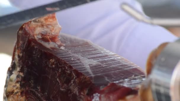 スペインのスラノハム料理をスライス — ストック動画