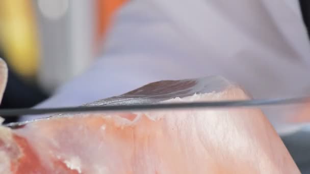 Couper Jambon Serrano Espagnol Tranches Avec Couteau — Video