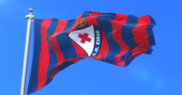 Прапор Сосьєдад Deportiva Eibar Іспанський Футбольний Клуб Який Розмахуючи Вітер — стокове відео
