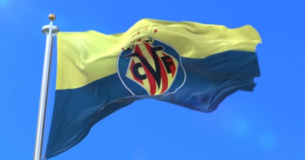 Bandera Villarreal Club Futbol Club Fútbol Español Ondeando Viento Bucle — Vídeos de Stock