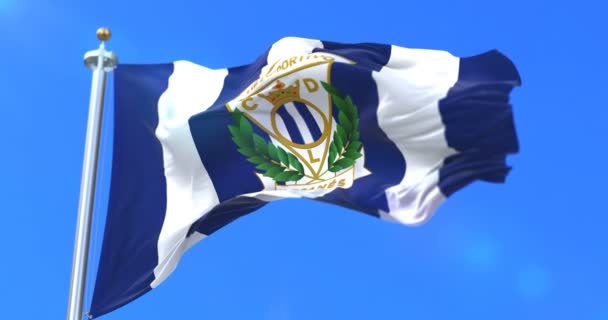 Flagga Club Deportivo Leganes Spanska Fotbollsklubben Viftande Vinden Slinga — Stockvideo