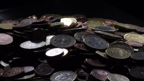 Montaña Diferentes Monedas Euro Utilizadas Torneado — Vídeo de stock